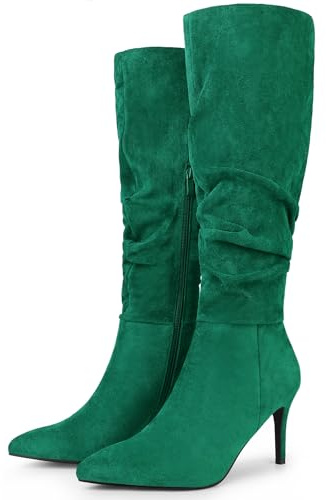 Allegra K Bottes hautes talon aiguille pointu pour femmes Vert 39