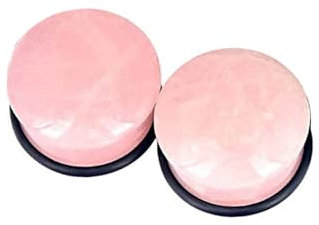 KnBoB 2 Stück Flesh Tunnel Ohr Plug 14MM Stein Rosa Leder Kreis Ear Tunnel Piercing Expander Damen