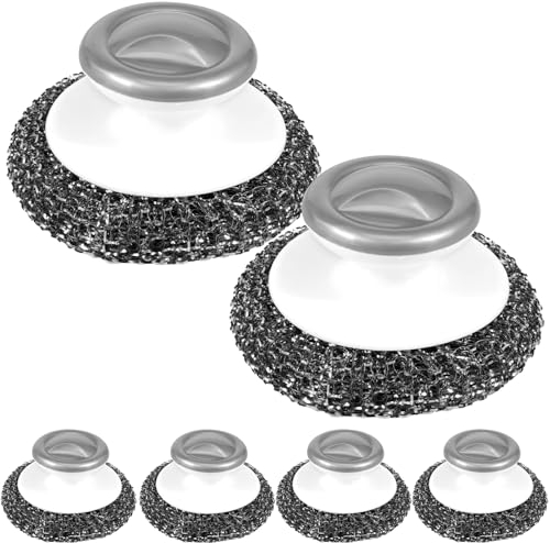 6Pcs Stainless Steel Scrubber with Handle Kitchen Sponges Scourer Set Scrubbing Cleaning Brush Wash Steel Scrubber Cleaner Cleaning Steel Wool Pads for Home Kitchen Pot Pan(6PCS)