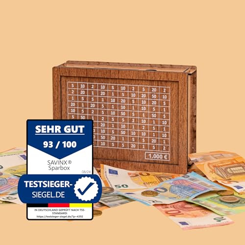 Spardose 1.000€ – SparBox Original in 6 Größen - mit Zahlen zum Ankreuzen | fertig aufgebaut, wiederverwendbar, in 6 versch. Größen, mit Zahlen zum Ankreuzen, für Kinder & Erwachsene
