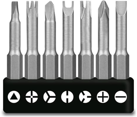 GIONAR 7 Stück Spezial-Förmige Schraubendreher-Bit-Set, 50 mm, U-Form, Y-Typ, Dreieck, Innenkreuz, Dreipunkt, Chrom-Vanadium-Stahl Speziell Geformtes Schraubendreher-Set