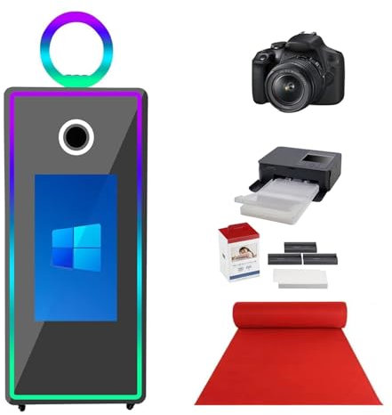 65 inch Mirror Photo Booth 32 Touch Screen with DSLR Camera and Printer Magic Mirror Selfie Photobooth Machine Ring Light RGB Frame Portable for Wedding Party Events Flight Case (65 White Full Set)