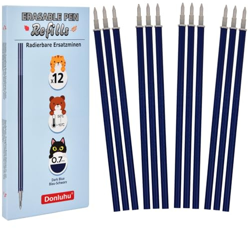 Donluhu 12x Radierbarer Ersatzminen Blau-Schwarz - Kompatibel Mit Legami - Einfach zu radieren - Stiftspitze 0,7mm,Höhe 13 cm