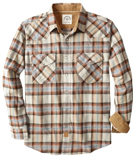 Dubinik® 6 oz Flanellhemd Herren Langarm Druckknopf Freizeithemden Western Hemd Cowboy Two Pocket Snap Shirt Regular Fit