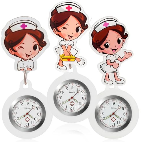 BAIFULAI 3 Stück Krankenschwester Uhr, Schwesternuhr mit Glow Pointer, Krankenschwester Uhren mit Clip, Schwesternuhren Dehnbare Silikon Hülle, Krankenschwesteruhr Schwesternuhr für Doktor Pfleger