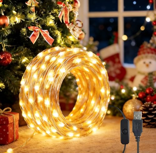 YIFMOO LED Lichterkette USB, 5M 50LED Wasserdicht Draht lichterkette mit Schalter, Micro Kupferdraht Lichterkette Außen und Innen für DIY Weihnachten, Zimmer, Party, Hochzeit Deko, Warmweiß(2 Stück)
