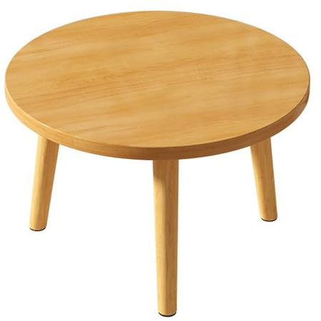 Table basse ronde moderne avec plateau en noyer et pieds triangulaires en bois massif, 60 x 60 x 30 cm, idéale pour les petits espaces comme les baies vitrées, les balcons, les tatamis et les salons