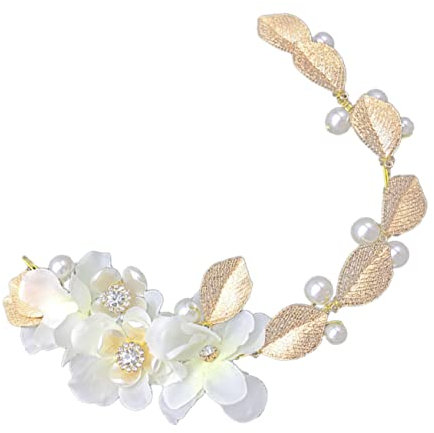 FRCOLOR Stirnband Mit Perlenblumen Und Goldenen Blättern Stoffblumendekor Für Hochzeit Und Party Leicht Und Angenehm Zu Tragen Formbar Durch Austauschbare Perlen