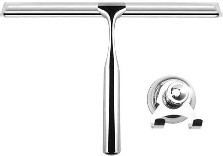 Shower Squeegee,10 Inch Stainless Steel Bathroom Squeegee for Shower,Lightweight Window Squeegee with Suction Hook,Shower Cleaner Tool for Window,Tile Surface,Mirror,Shower Door