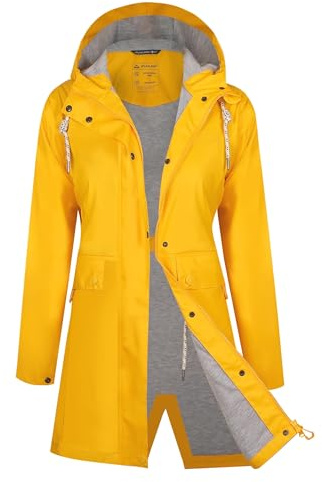 ATLASLAVA Regenjacke Damen Lang Wasserdicht Regenmantel mit Kapuze PU Trenchcoat für Outdoor Wandern Camping S-XXL