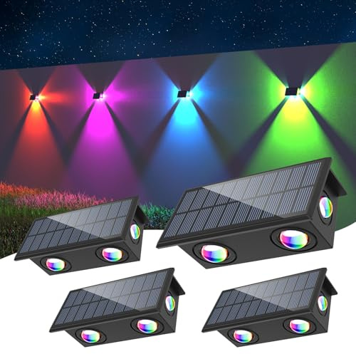 NATPOW Solar Wall Lights Outdoor Garden, Waterproof Solar Fence Lights RGB Colour Changing, Auto On/Off Garden Light Ambient Atmosphere 8 Mode Lighting for Fence Garden Patio Porch Pool BBQ Shed