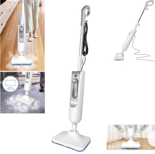 Banas 1500W Smart Electric Steam Mop w/ 400ml Water Tank, 2 Reusable Mop Pads & 4.8m Cord, Integrated Design, 20S Fast Heating, 2-Gear High Volume Steam Output, Multi-Surface Floors & Carpets Cleaning