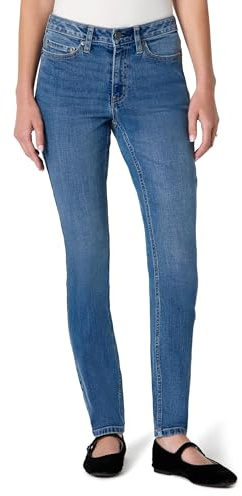 Amazon Essentials Jeans Skinny da Donna Elasticizzati a Vita Medio Alta, Blu Medio, Taglia 46