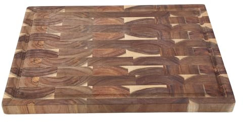 Tabla de cortar de madera, tabla de cortar de grano final, tablas de cortar de madera de acacia con jugo, tabla de cortar grande y gruesa con pies antideslizantes y mango de fácil agarre (40 x 30 x 2