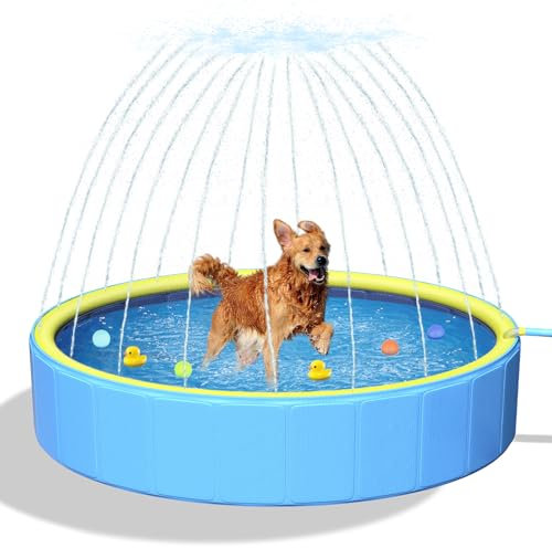 artcool 47 Thicken Small Dog Pool,Non-Slip Kiddie/Kids Pool Hard Plastic,2-in-1 Foldable Sprinkler Puppy Pools,Portable Pet Pools for Summer Outdoor Backyard