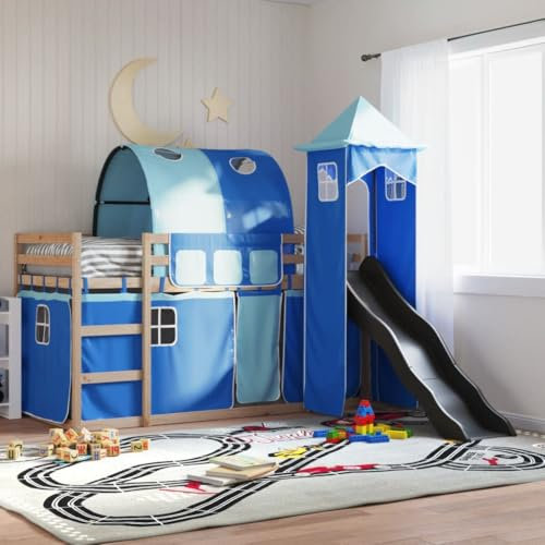 UJCHVHN Item-Bunk Bed without Mattress with Slide and Curtains Blue 80x200 cm,Beds & Accessories,Beds & Bed Frames