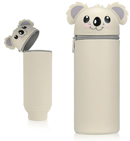 Smlper Kawaii Silikon Federmäppchen, 2 in 1 Schulmäppchen, Tier-Bleistifthalter, geeignet für Jungen und Mädchen, Büro-Mäppchen (Koala)