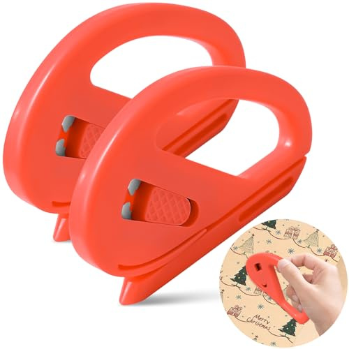 2 Stück Geschenkpapier Schneider mit Versteckter Klinge Bonus Klingenbox Effizienter Geschenkpapier Cutter für Kinder, Geburtstag und Weihnachten