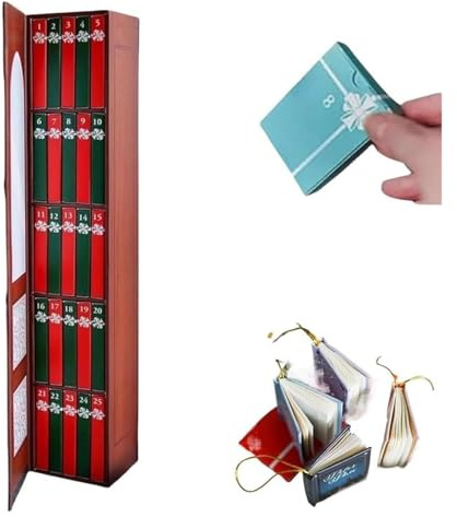 2025 NEW Mini Book Ornament Advent, Mini Book Ornament Advent Calendar, Literature Lovers Gifts Calendar With 25 Volume Gift, Christmas Books Advent Calendar For Books Lovers(Red)