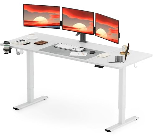 SANODESK höhenverstellbarer Schreibtisch 200 x 80cm, Sitz-Steh-Schreibtisch mit einem Höhenverstellbereich von 73,5-118 cm, ergonomisches und gesundes Design, Weiß