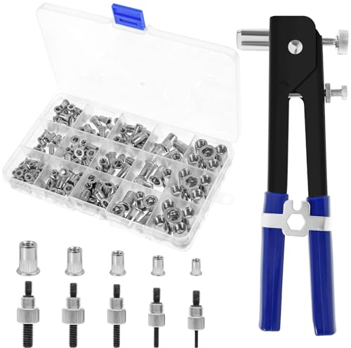 151-Teiliges Nietmutternzange Set M3/M4/M5/M6/M8 Aluminiumlegierung Nietzange Set mit Aufbewahrungsbox Gewindenieten für Autoreparatur Metallbearbeitung