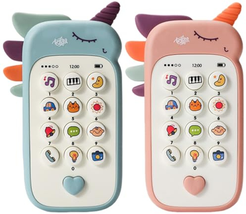 2 Pcs Play Phone for Baby Phone Toys, Interactive Play Phone Toy, 1st Birthday Gifts for Girls, Pretend Play Toy Mobile Phone with Music, 1 Year Old Girls Musical Toys