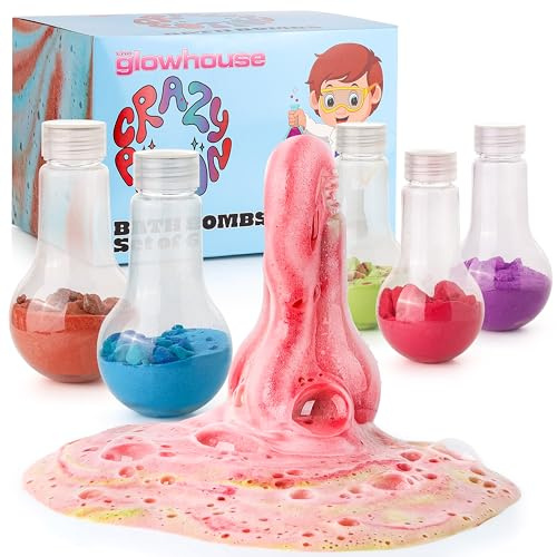 Crazy Potions Kids Bath Bomb Gift Set – 6 Colourful Fizzy Science Jars – Fruity Scented Bath Bombs for Fun Bath Time & Birthday or Christmas Gifts