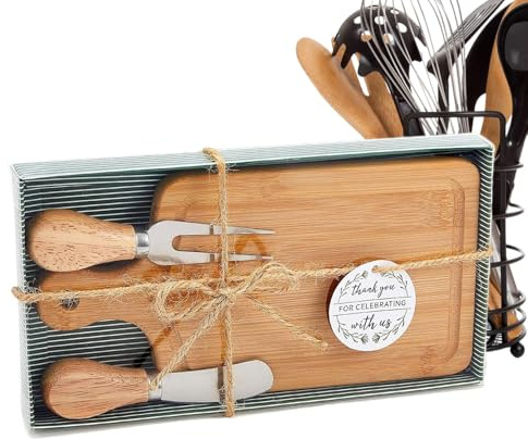 Set di Taglieri per Formaggio,Tavoletta per Snack - Vassoio Legno per Affettati con Posate ed Etichetta di Ringraziamento | Ideale per Cucina Casa Regalo Raduni Familiari Feste Compleanni Ospiti