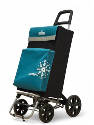 Carrito de Compra Plegable con Térmico, Carro de la Compra 50L,Carros para la Colada,Carro Compra (Verdes, 4 Ruedas)