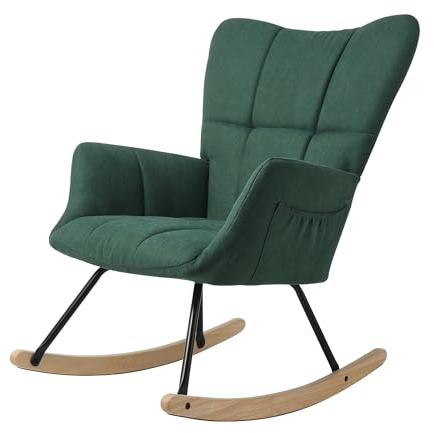 Home Nature Schaukelstuhl aus Holz, bis 150 kg belastbar, Moderner Sessel mit Hoher Rückenlehne, Armlehnen & rutschfesten Füßen, für Wohnzimmer, Outdoor (Kleines Grün)