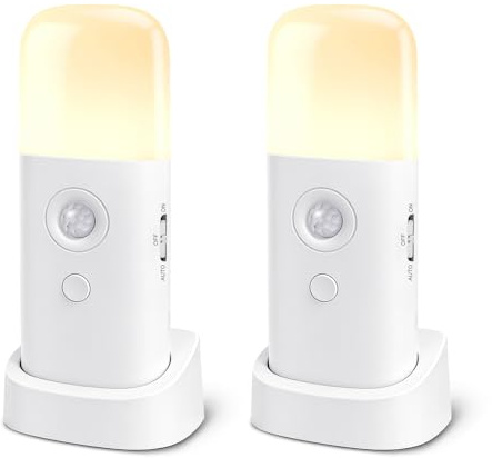 AMFUN 2 Paquete Luz con Sensor de Movimiento, luces nocturnas recargables de 2000 mAh, luces nocturnas portátiles regulables con 5 niveles, para armarios, dormitorios - Luz cálida