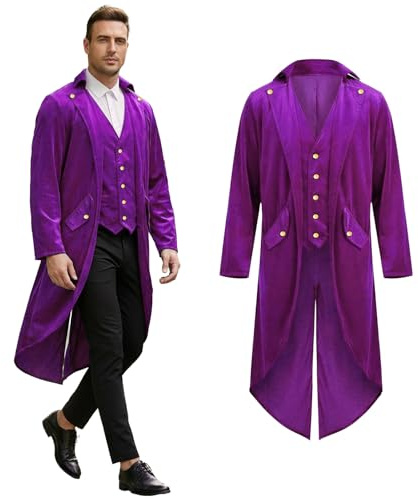 Crubelon Men's Gothic Steampunk Tailcoat,Long Victorian Jacket with Buttons | Golden Buttons,Elegant medieval&renaissance costume;suitable for halloween,carnival,cosplay,themed parties and dress‑up