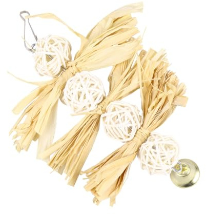 Outanaya Jouet pour Grimper et Mâcher Aire de Jeu pour Cage et Jardin en Rotin et Luffa Suspendu D'anneau Cloche pour Perroquet