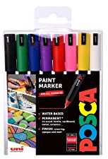 Posca PC-1MR Permanent Marker Paint Pens, Ultra Fine Tip, Multi Surface Use On Wood Metal Paper Canvas Cardboard Glass Fabric Ceramic Rock Pebble Porcelain, Set of 8 x 0.7 mm, Standard Colours