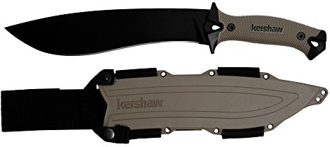 Kershaw, Outdoormesser, Camp 10 Machete Tan, Klinge: 25.4 cm, schwarz, Messer Für Jagd, Abenteuer, Extended Tang, Scheide, Braun