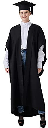 GraduatePro Graduation Gown and Cap UK Academic Master Ceremony Costume for Adults University Black Set 48=S