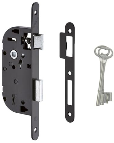 METALUX série 670 NF - Serrure à encastrer Réversible sans démontage avec Gâche et Clé L Porte de chambre Toilettes salle de bain bureau (Axe 40)