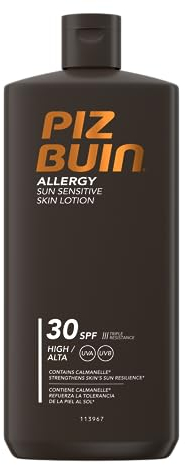 Piz Buin Allergy Lotion SPF 30 (400ml), Nourishing Sunscreen to Protect Sensitive Skin, Moisturising Lotion for Hours of UVA/UVB Protection, Sweat & Water Resistant, Protects Sensitive Skin