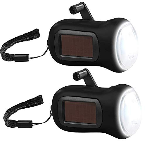 ALLOMNE Lampe de Poche à LED Manuelle, Lampe de Poche à énergie Solaire et Manuelle Randonnée En Voyageant Camping Lampe de Poche (2 PCS)