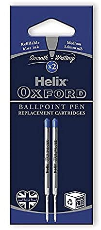 Helix Oxford Premium Ballpoint Pen Refills (Pack of 2) - Blue Ink