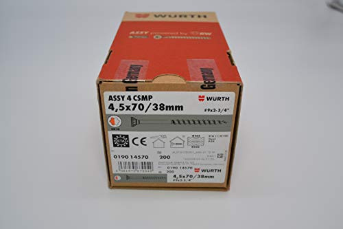 Würth Assy 4 CSMP Spanplattenschraube 4,5x70mm, 200 Stk/Pack, Stahl verzinkt, Teilgewinde, Senkkopf RW 20