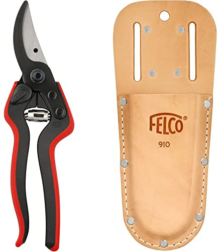 FELCO 160L Forbici & 910 fodero per cesoie da giardino (fondina in vera pelle, con passante per cintura + clip, si attacca alla cintura, per cesoie / forbici da potatura)