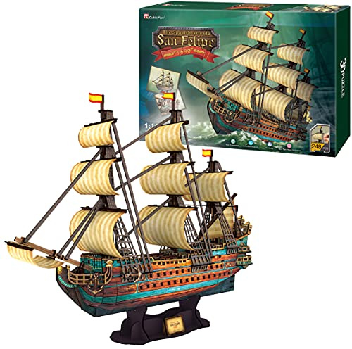 Puzzle 3D Pirate Båt San Felipe - Modellbyggnad För Vuxna Och Barn | 3D-Modellfartyg | Ridmodeller | 248 Stycken | 240 Min Montering