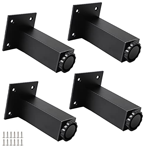 4 Stück Möbelfüße Verstellbarer Eckige Metall Tischbeine Aluminiumlegierung Einstellbare Möbelbeine Sofa Beine TV-Schränkefüsse,Ersatzkabinettfüße Nachttisch Füße,mit Schrauben (35cm/13.8in,Black)