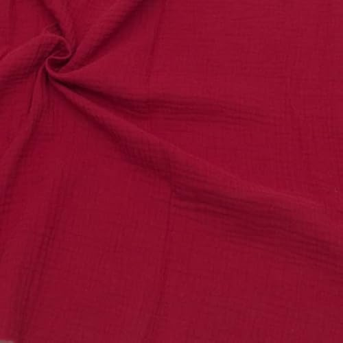 STOFFKONTOR Baumwolle Musselin Double Gauze Stoff - Meterware, Farbe Dunkel-Rot - zum Nähen von Bekleidung wie Blusen/Hemden, Kleider, Hosen, Tücher sowie Dekoration