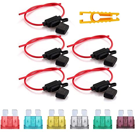 Kundorf Portafusibles para coche, 5 unidades, impermeable, 12 AWG, portafusibles para camiones, portafusibles planos estándar, con 8 fusibles planos, 2 x 5 A, 2 x 10 A, 2 x 15 A, 2 x 20 A