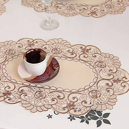 Lioaeust Tischdecke, weiß, bestickt, Spitze, florale Tischdecke, Hochzeit, Party, Satin-Stoff für Küche, Esszimmer, Picknick, Tischdekoration (rund 30 x 45 cm)