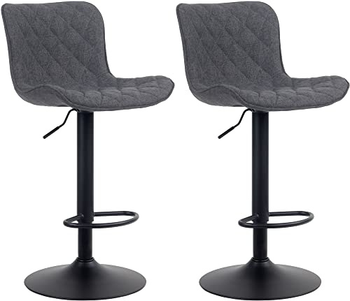 CLP 2er Set Barhocker Emma - Höhenverstellbare Barstühle - 360° Drehstühle Mit Rückenlehne Für Küche Und Bistro Farbe schwarz Material Stoff