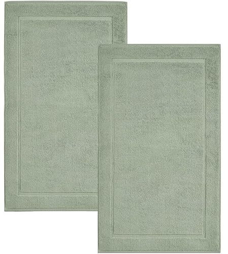 Hawmam Linen Green Bath Mats, 21 x 34 inches, Pack of 2-100% Ring Spun Cotton,[Not a Bathroom Rug] Banded Design, Highly Absorbent, Machine Washable for Bathroom Floor Towel