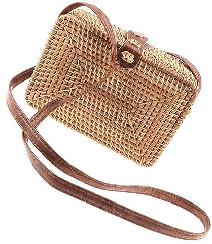 PRETYZOOM Woven Rattan Mini Bag Für Damen Handgewebte Umhängetasche Im Retro-stil Für Strand Oder Besondere Anlässe Praktisch Und Langlebig Kleiner Quadratischer Rattan-purse